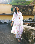 Gulbahar 3-Piece Suit | Placement Handblock Print | Ivory Pink
