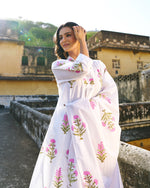 Gulbahar 3-Piece Suit | Placement Handblock Print | Ivory Pink