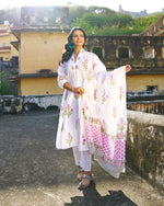 Gulbahar 3-Piece Suit | Placement Handblock Print | Ivory Pink