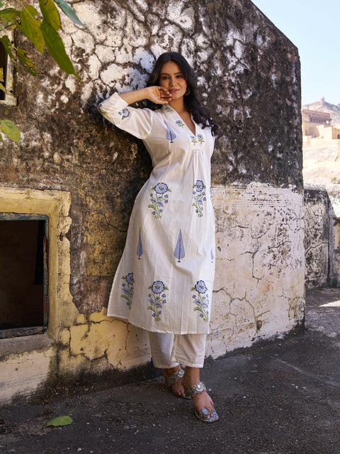 Safed Neel Kurta Set | Ivory White
