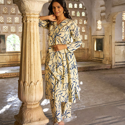 Aabha Co-ord Set | Ivory & Blue