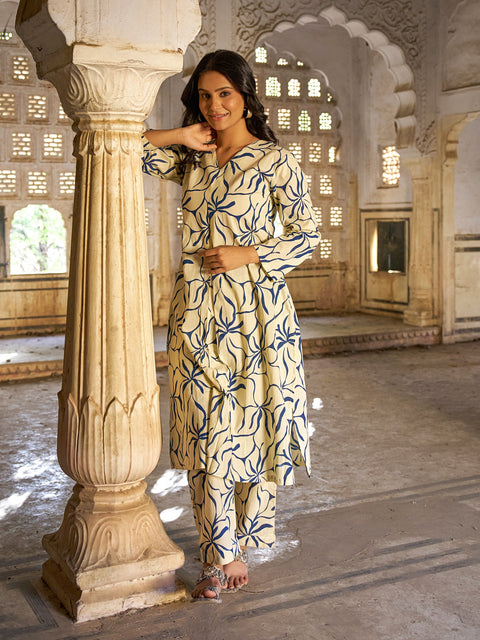 Aabha Co-ord Set | Ivory & Blue