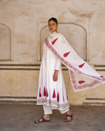 Gulbadan 3-Piece Suit Set | Placement Handblock Print | Crimson