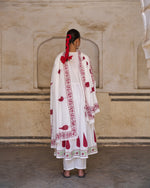 Gulbadan 3-Piece Suit Set | Placement Handblock Print | Crimson