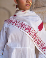 Gulbadan 3-Piece Suit Set | Placement Handblock Print | Crimson