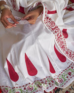 Gulbadan 3-Piece Suit Set | Placement Handblock Print | Crimson