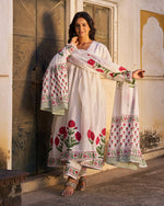 Gulrukh 3-Piece Suit | Placement Handblock Print | Poppy Butta