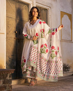 Gulrukh 3-Piece Suit | Placement Handblock Print | Poppy Butta