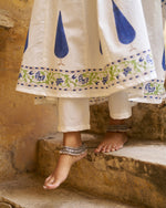 Mehrunisa 3-Piece Suit Set | Placement Handblock Print | Ivory & Indigo
