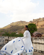 Mehrunisa 3-Piece Suit Set | Placement Handblock Print | Ivory & Indigo