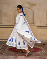 Mehrunisa 3-Piece Suit Set | Placement Handblock Print | Ivory & Indigo