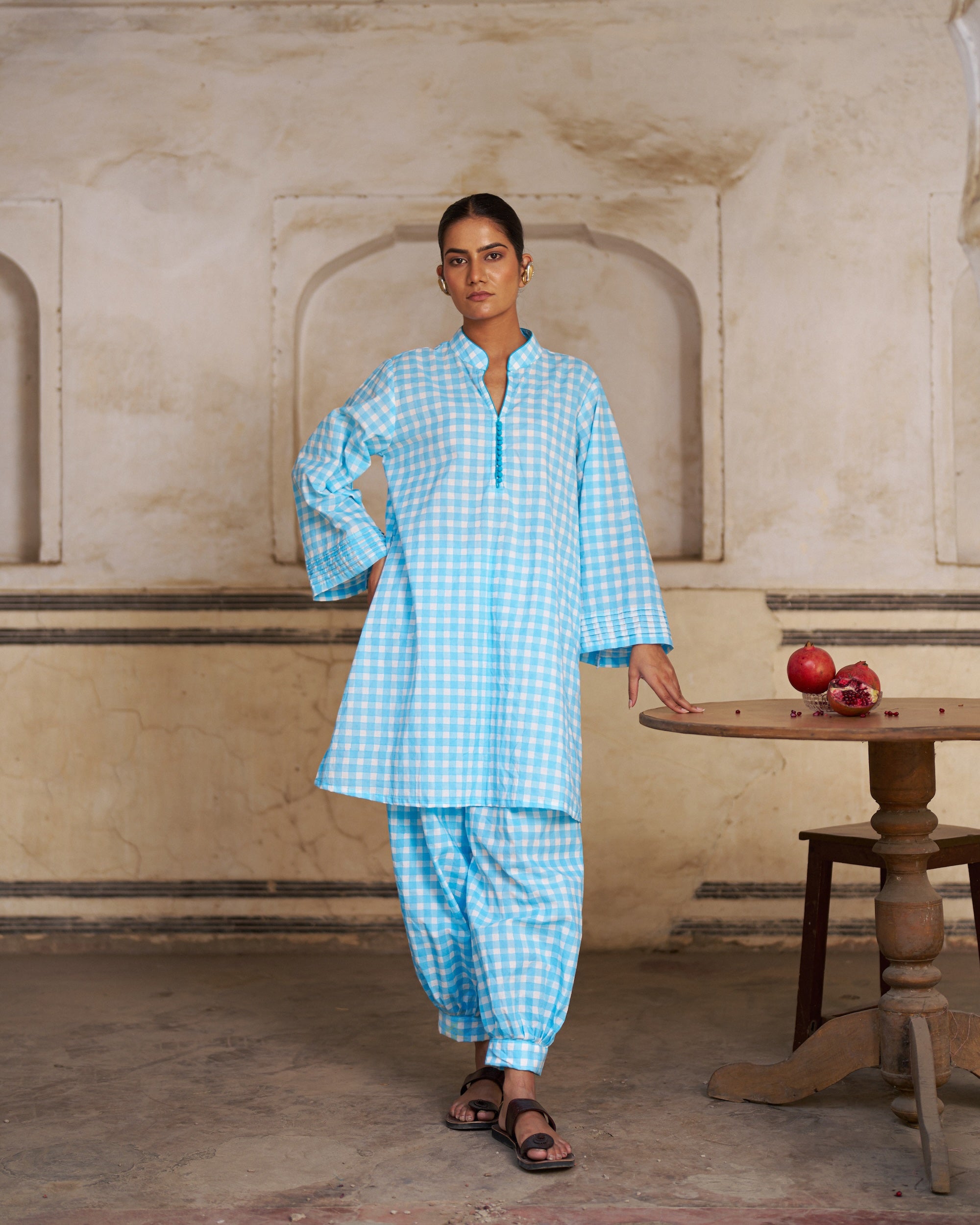Shabnam Co-ord Set | Sky Blue Chequered